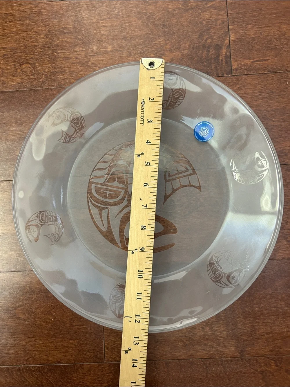 Native Canadian Art, Salmon Clear and Frosted Glass Plate with Salmon Fish